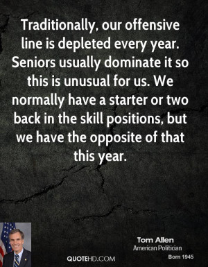 Traditionally, our offensive line is depleted every year. Seniors ...