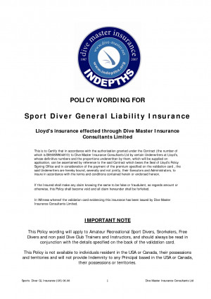 DIVE MASTER LIABILITY INSURANCE