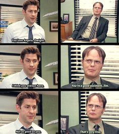 Jim telling Dwight that he is in love with Angela (Dwight is, not Jim ...