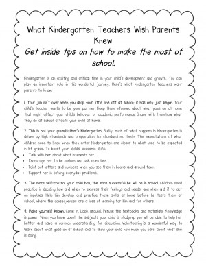 What Kindergarten Teachers Wish Parents Knew! Printable