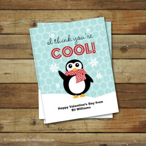 Printable Penguin Valentine's Day Card - I think you're cool ...