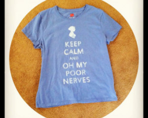 ... quote Mrs. Bennet t shirt hand stenciled size L blue and white