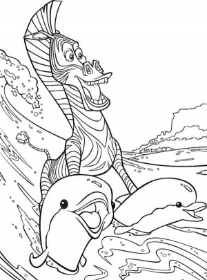 Madagascar, : Marty Riding Two Dolphin Madagascar Movie Coloring Page