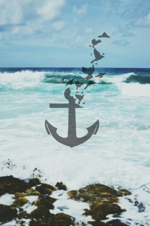 anchor, beach, birds, summer, waves