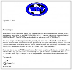 Driver Appreciation Week | Western Dairy Transport, LLC