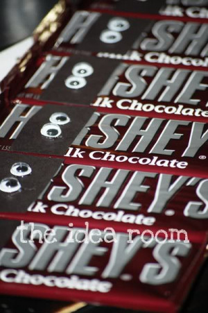 them onto the candy bar a regular sized hershey bar