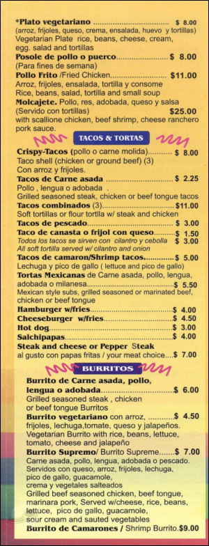 Cancun Mexican Restaurant Menu