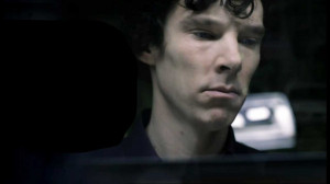 Benedict Cumberbatch as BBC Sherlock Holmes looking sad with rain ...