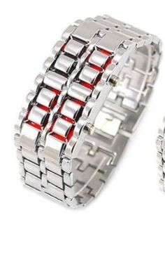 Thin Red Line, Silver Stainless Steel w/Red LED, Firefighter Watch ...