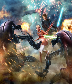 Tano battles droidekas alongside her new master