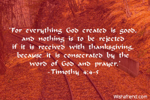 ... thanksgiving, because it is consecrated by the word of God and prayer