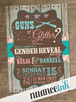 Details about 25 Custom Guns or Glitter Gender Reveal Party Baby ...
