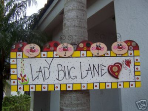 Details about Ladybug Lane Whimsical Handpainted Wood Sign