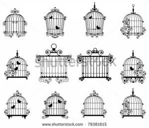 Silhouette of a decorative bird cages