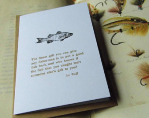 ... blank card salmon fly-f ishing quote Lee Wulff white recycled A6