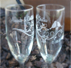 - Engraved Wedding Glass Toasting Flutes: Lovebird Engraving, Glasses ...