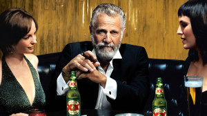 Still of man in bar with two ladies taken from Dos Equis advertisement