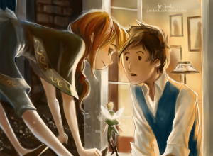 hellyeahdisneyfanart:Wendy, Tinkerbell, & Peter Pan.