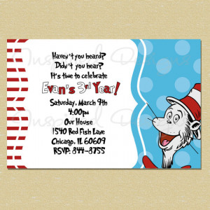 Dr. Suess Cat in the Hat- Birthday Invitation - Any Age