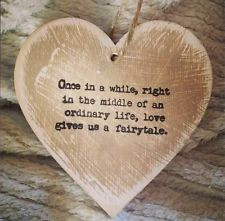 Shabby Chic Hanging Wooden Heart Sign, Love Quote