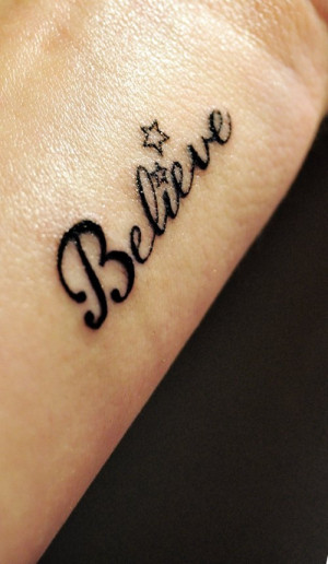 See more Black ink believe and star tattoo on hand