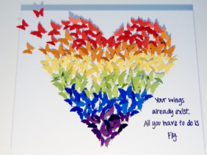 Hand-made Butterfly - Heart Art with Quote! Colors of the Rainbow! 16 ...