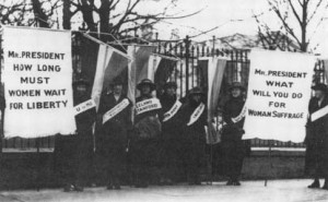 Alice Paul and Lucy Burns picketing the White House with others for ...