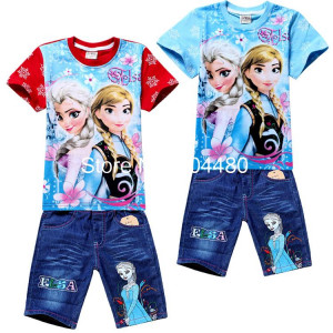 new 2014 summer fashion cartoon Frozen children girls clothing sets