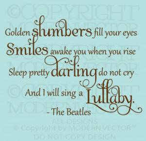 The Beatles Quote Vinyl Wall Decal Lettering Golden SLUMBERS Nursery ...