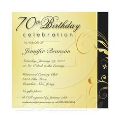 70th Birthday Party - Elegant Gold Floral Invites