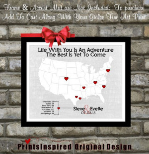 Custom Wedding Travel Theme Map Love Story Quote: Unique Wedding Gift ...