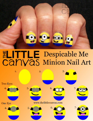 Minion nail art…of course if I did them, they’d look like black ...