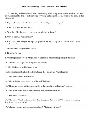 Short Answer Study Guide Questions - The Crucible - DOC
