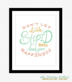 Happiness Quote Print - Hand Drawn Typography Poster Print - Quote ...