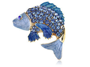... Aqua Crystal Rhinestone Enamel Golden Carp Koi Fish Pin Brooch B020