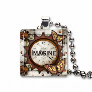 Imagine Time ~ handmade Glass Tile Pendant Necklace : )