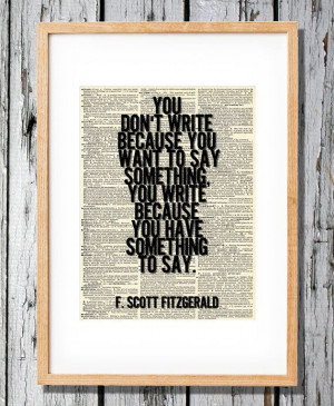 Scott Fitzgerald Quote on Writing - Art Print on Vintage Antique ...