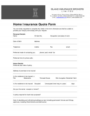 Home Insurance Quote Sheet Template