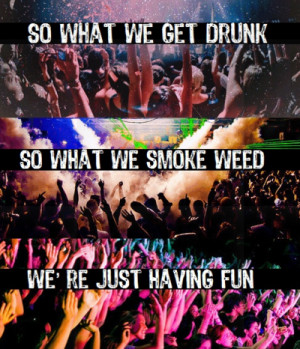So what we get drunk,so what we smoke weed,we’re just having fun.