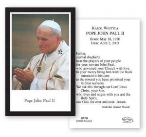 saint john paul ii commemorative holy card 4 25 tall x 2 5 wide paper ...