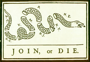 Join or Die: One of the first political cartoons published in America