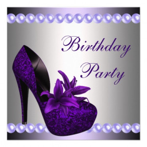 Pearls Purple High Heels Shoes Birthday Party Invites from Zazzle.com