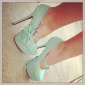 Beautiful mint high heels with a bow