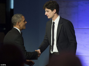 Barack Obama shakes hands with Jack Schlossberg (right), the grandson ...