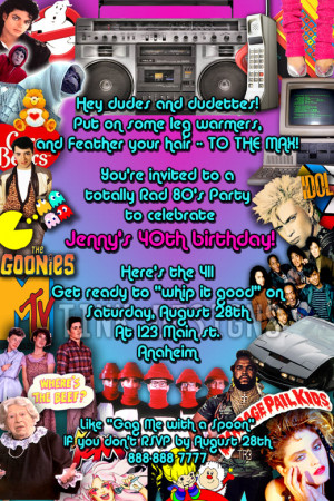 1980S Birthday Invitations http://www.ebay.com/itm/80s-Birthday-Party ...