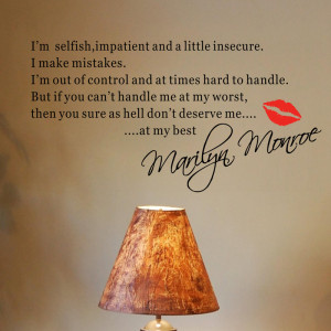 am Selfish I Make Mistakes MARILYN MONROE Famous Quote Wall Stickers ...