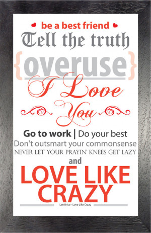 Love Like Crazy - Lee Brice- 11x17- Lyric Print - Typographic Art ...