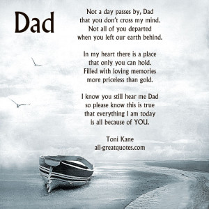 Not a day passes by, Dad that you don’t cross my mind. Not all of ...