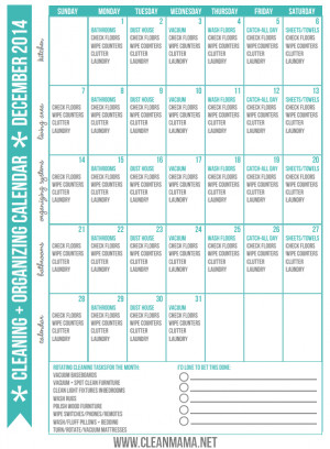 December 2014 Clean + Organized Calendar via Clean Mama