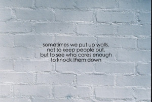 sometimes we put up walls, not to keep people out, but to see who ...